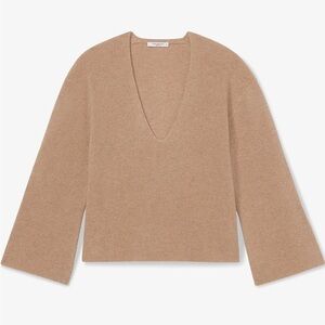 MM Lafleur The Sophie Sweater 100% Cashmere Deep Flax Tan Camel V-Neck Size XS
